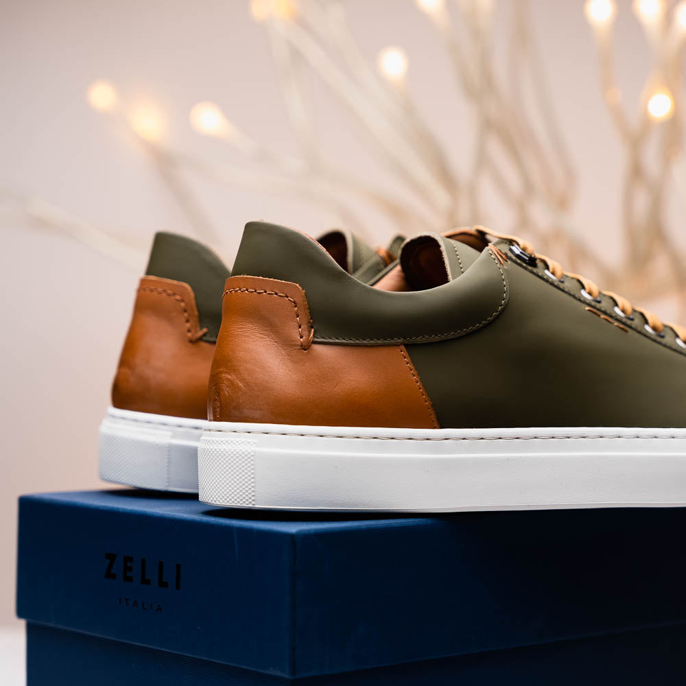 Product view 11 - 65-229-OLV Diaz Rubberized Calfskin Sneaker Olive Green - Zelli Italia