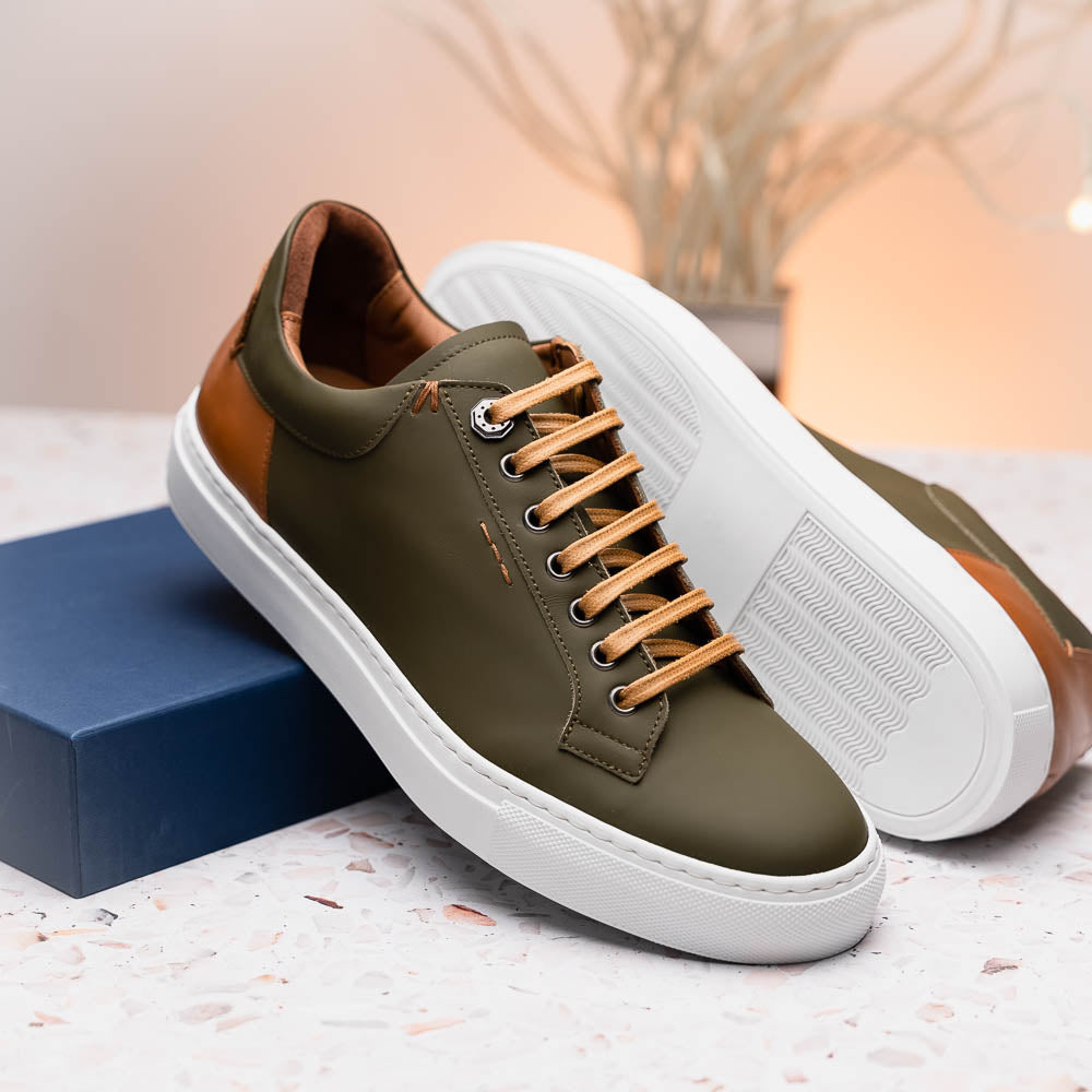 Product view 13 - 65-229-OLV Diaz Rubberized Calfskin Sneaker Olive Green - Zelli Italia