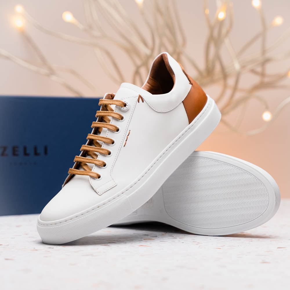 Product view 6 - 65-229-WHT Diaz Rubberized Calfskin Sneaker White - Zelli Italia