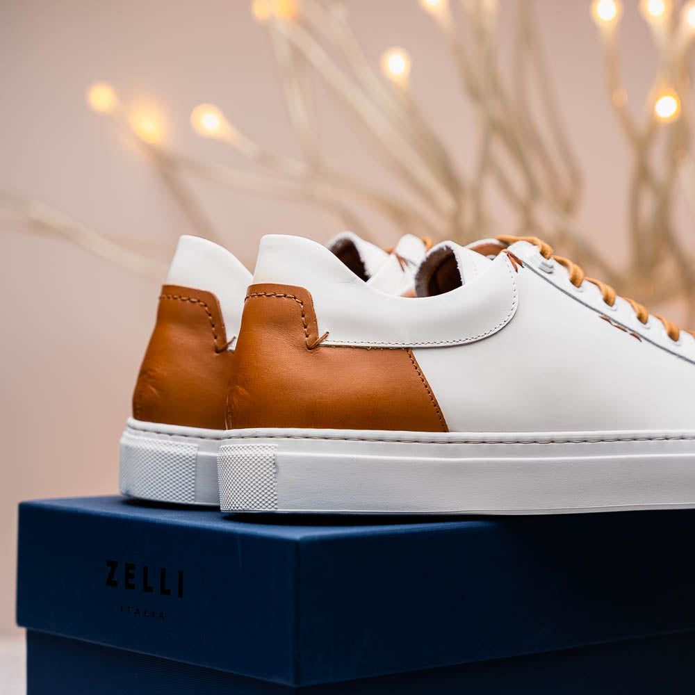 Product view 7 - 65-229-WHT Diaz Rubberized Calfskin Sneaker White - Zelli Italia
