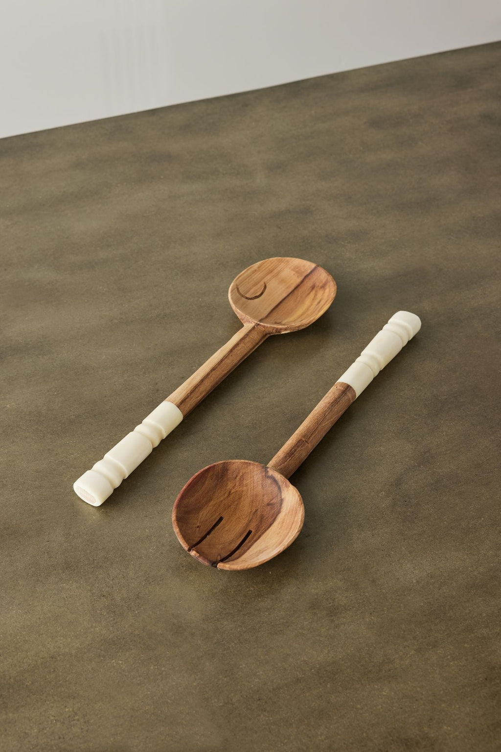Olive Wood Salad Servers with Polished Bone Handles - premium quality - Kanju Interiors