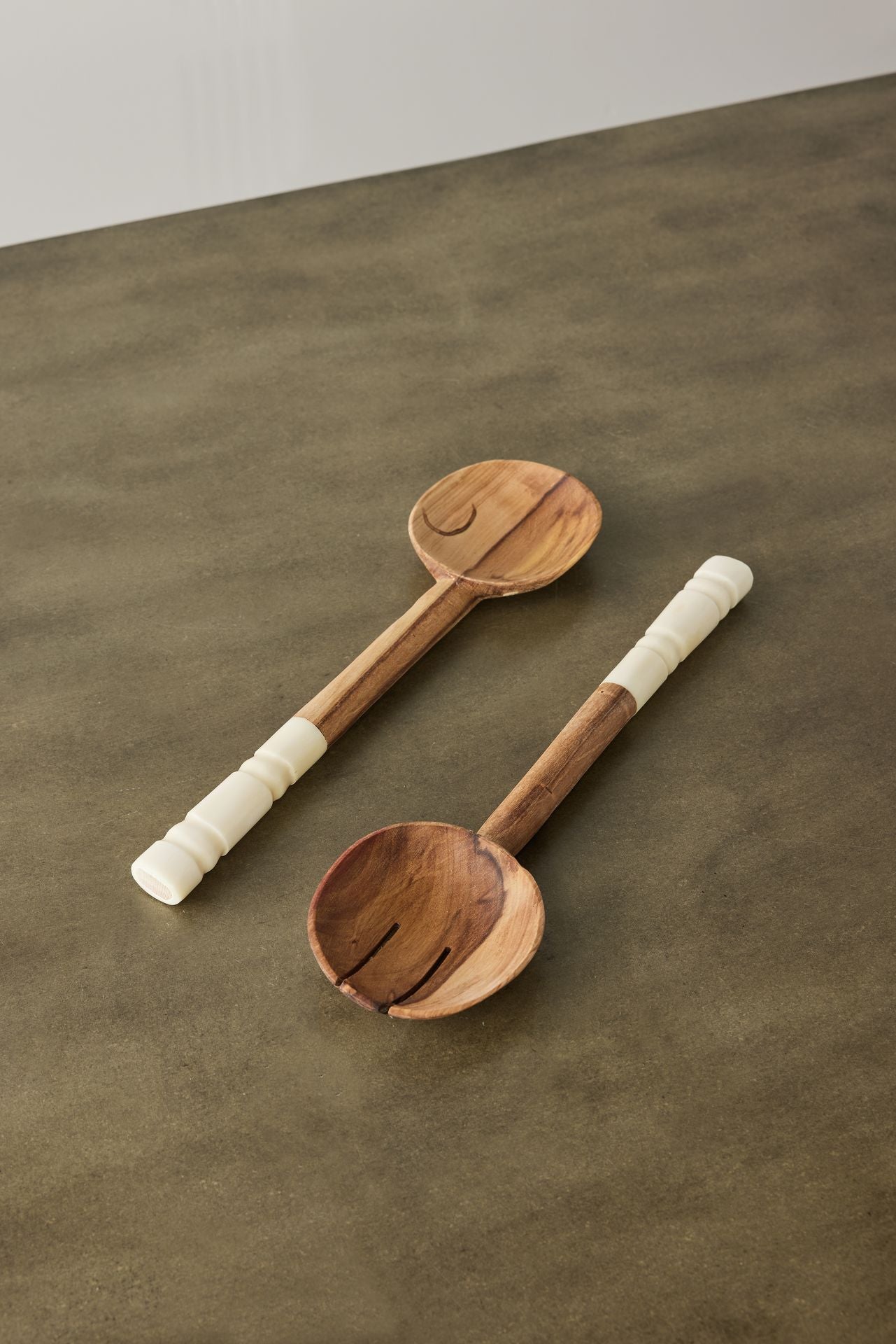 Olive Wood Salad Servers with Polished Bone Handles - premium quality - Kanju Interiors