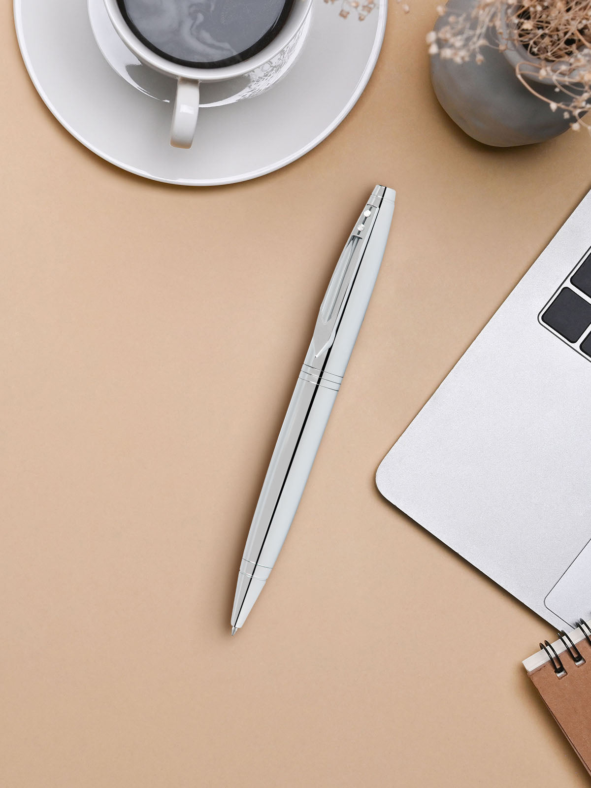 Lifestyle photo showing A.T. Cross Calais Chrome Window Clip Ballpoint - Comfortable Prof in use - A.T. Cross