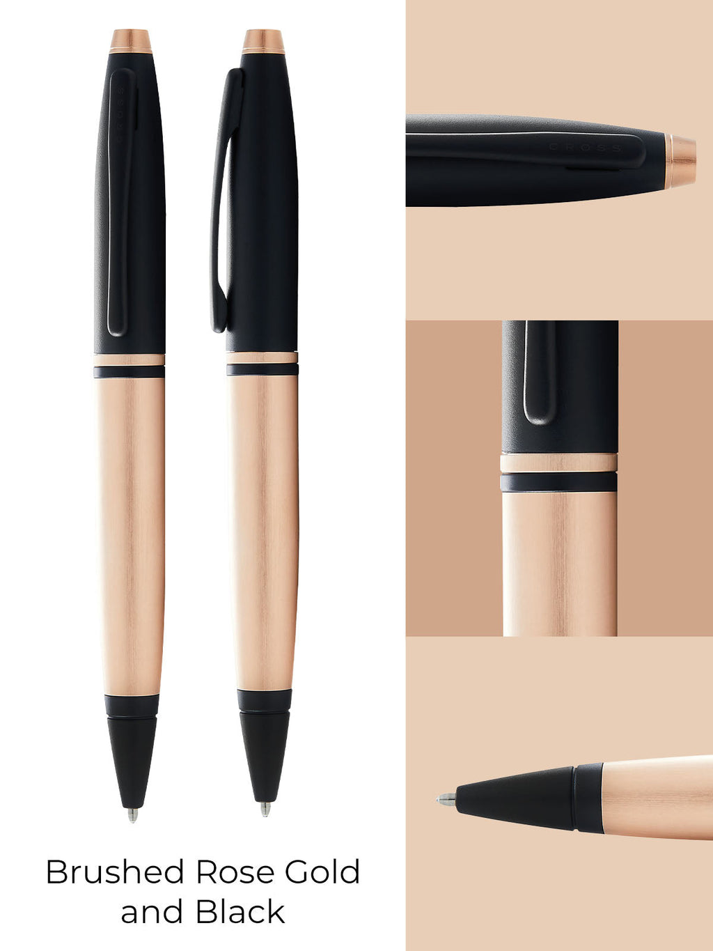 Lifestyle photo showing A.T. Cross Calais Brushed Rose Gold Plate and Black Lacquer Ballp in use - A.T. Cross