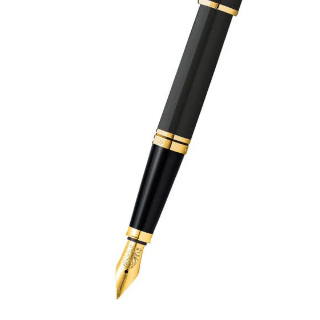Close-up detail showing quality craftsmanship and materials - A.T. Cross Coventry Black Lacquer with Gold-Tone Fine Nib Fo