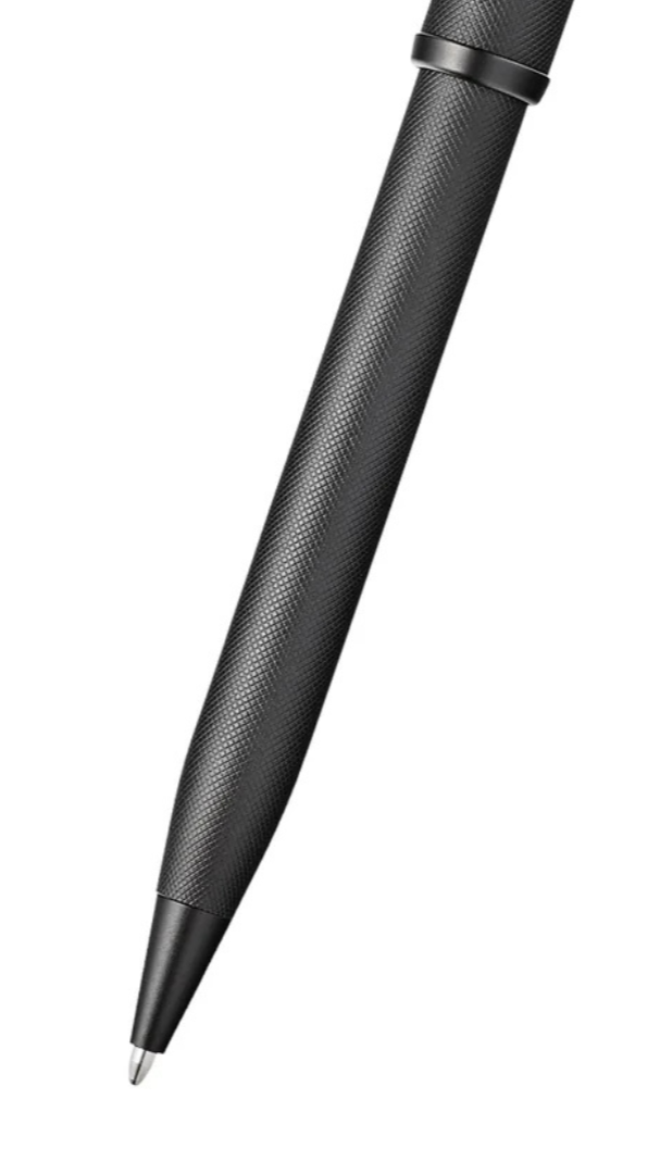 Close-up detail showing quality craftsmanship and materials - A.T. Cross Century II Black PVD Micro-knurl Ballpoint Pen - 
