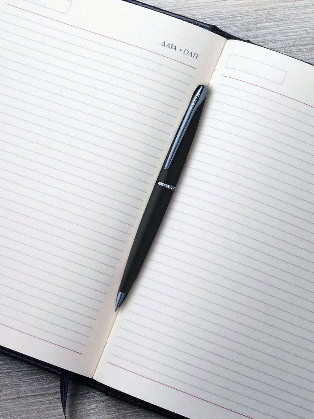 Lifestyle photo showing A.T. Cross ATX Basalt Black with Blue PVD Ballpoint Pen - Comfort in use - A.T. Cross
