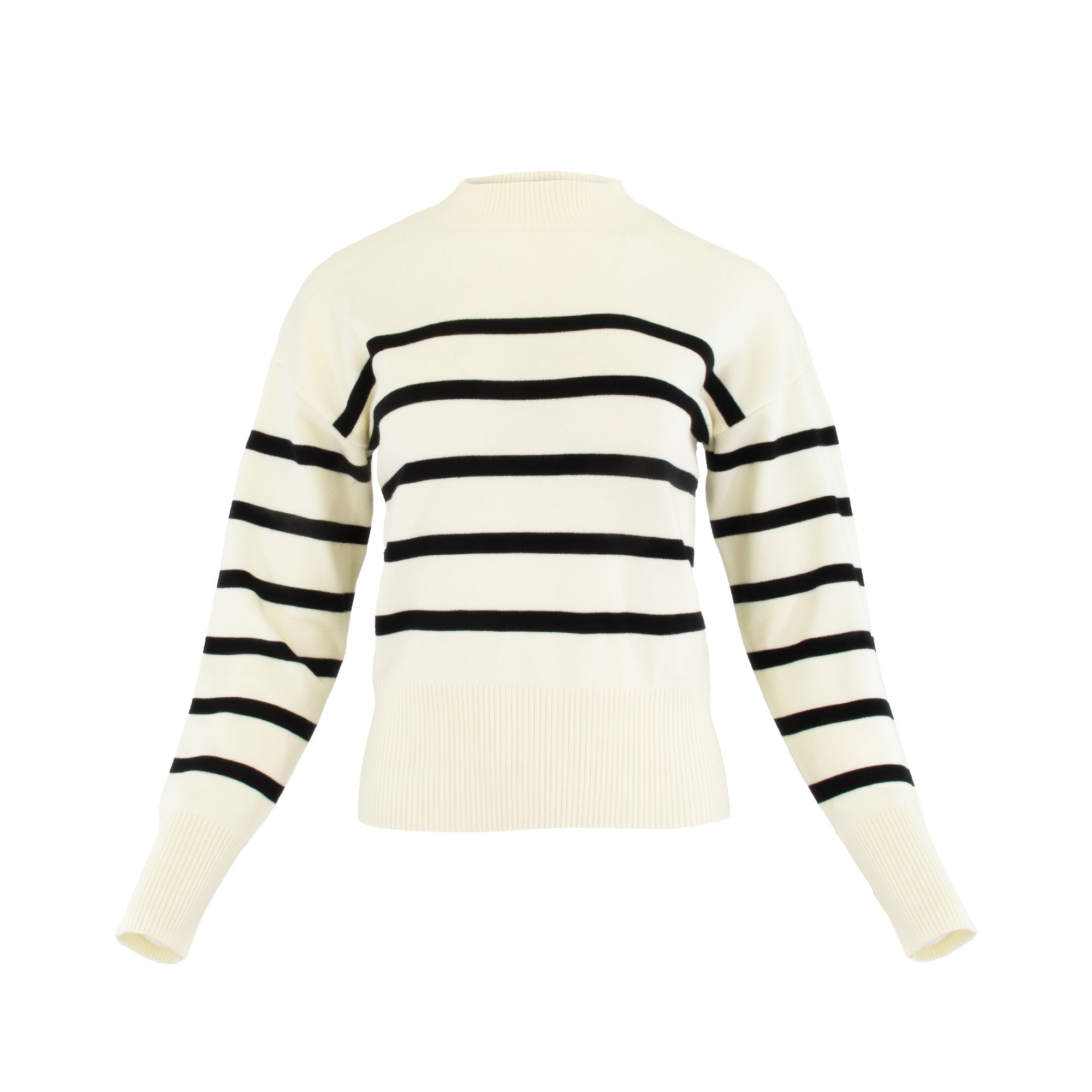 Lifestyle photo showing profile-nyc STRIPED SWEATER BLACK /IVORY in use - profile-nyc