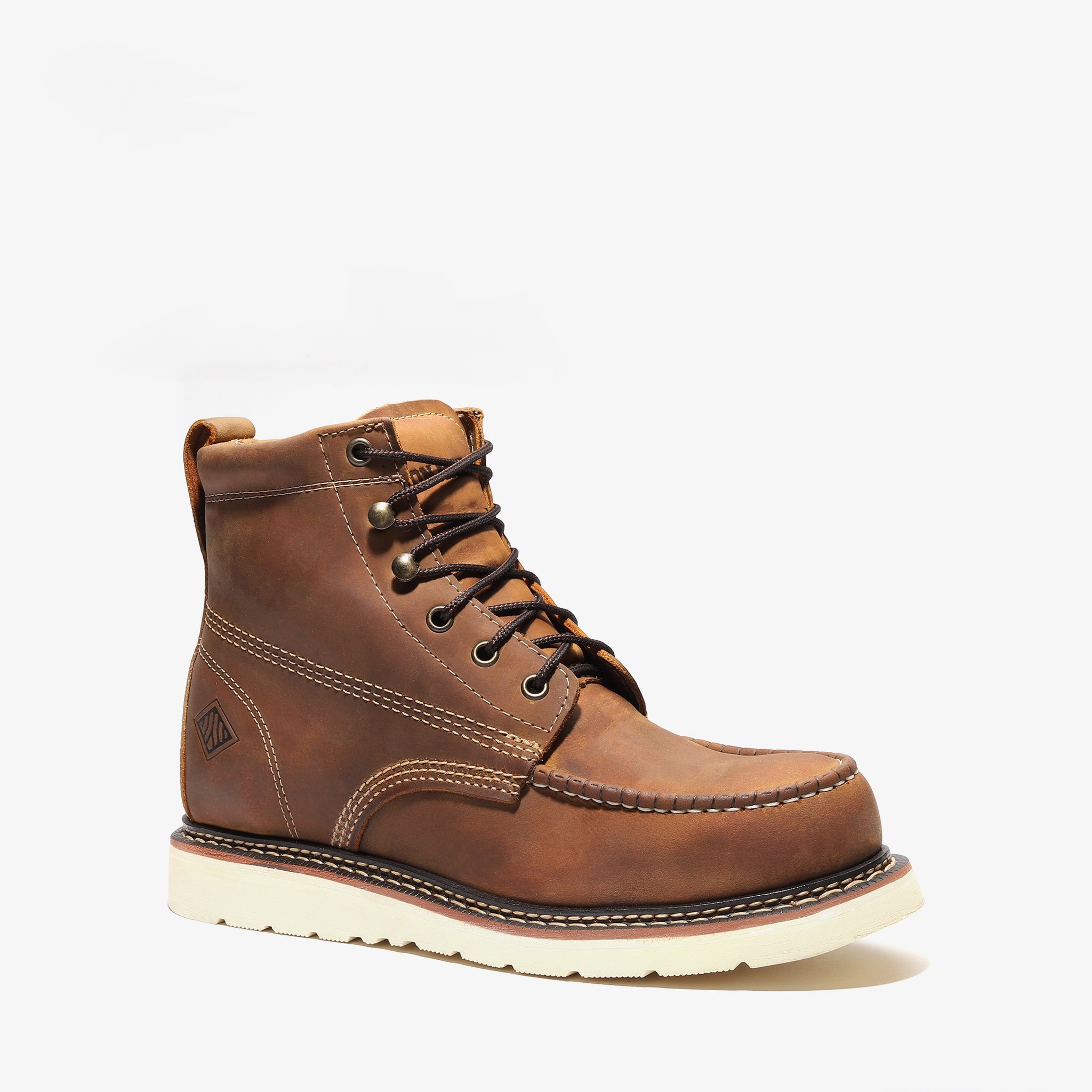 Lifestyle photo showing FRONTIER CLASSIC 6" MOC TOE CRAZY BROWN in use - Bonanza Boots