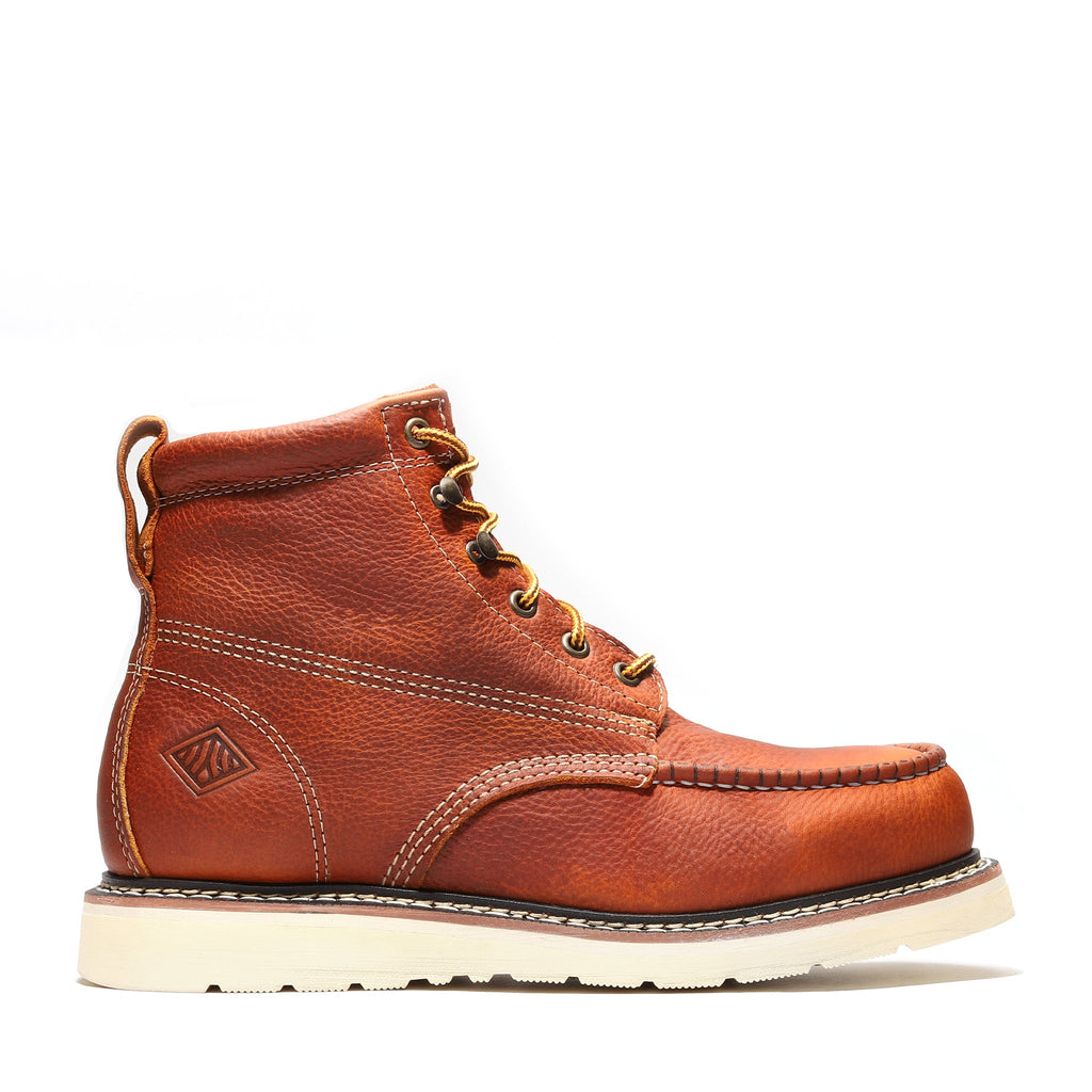 Close-up detail showing quality craftsmanship and materials - FRONTIER CLASSIC 6" MOC TOE GOLDEN BROWN