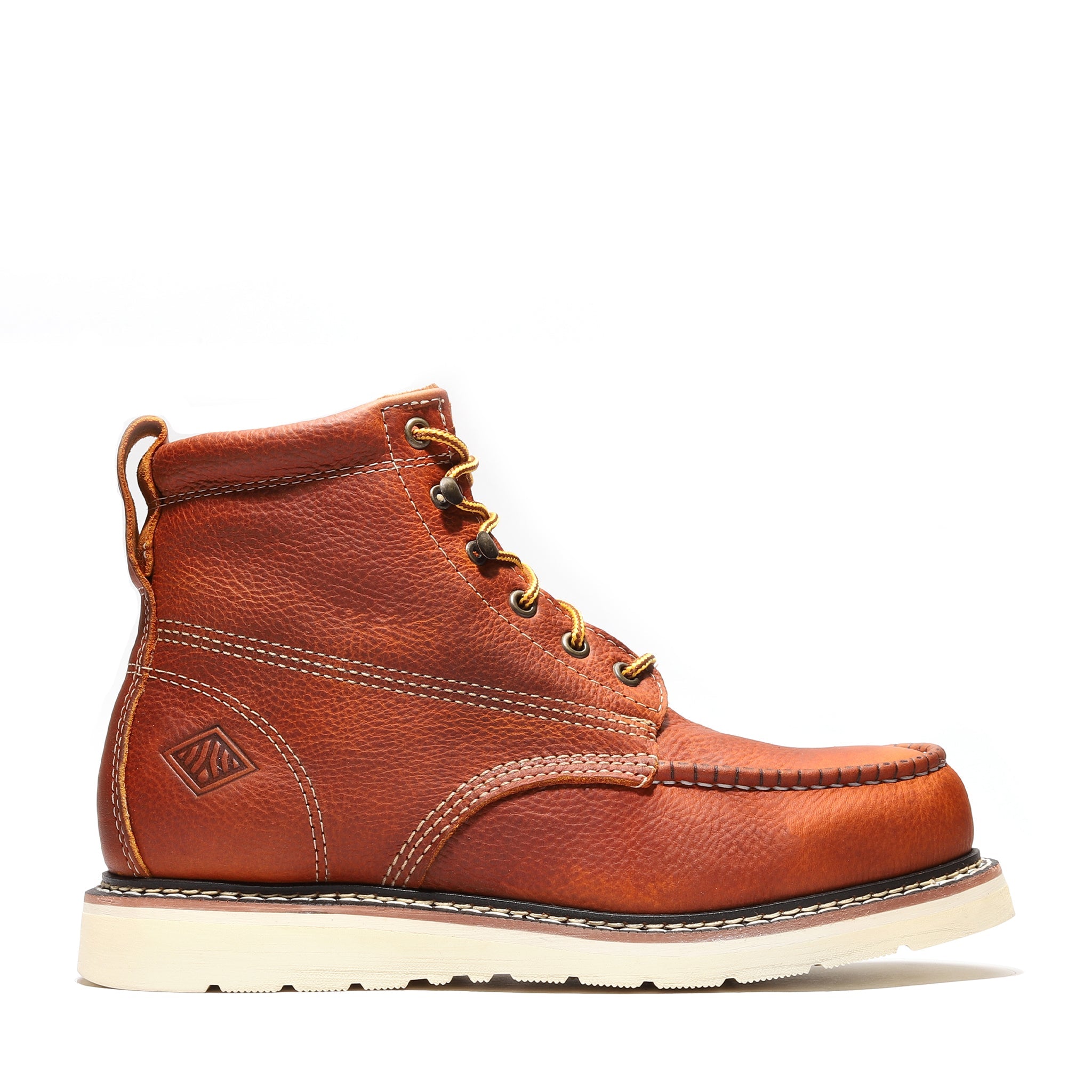 Close-up detail showing quality craftsmanship and materials - FRONTIER CLASSIC 6" MOC TOE GOLDEN BROWN