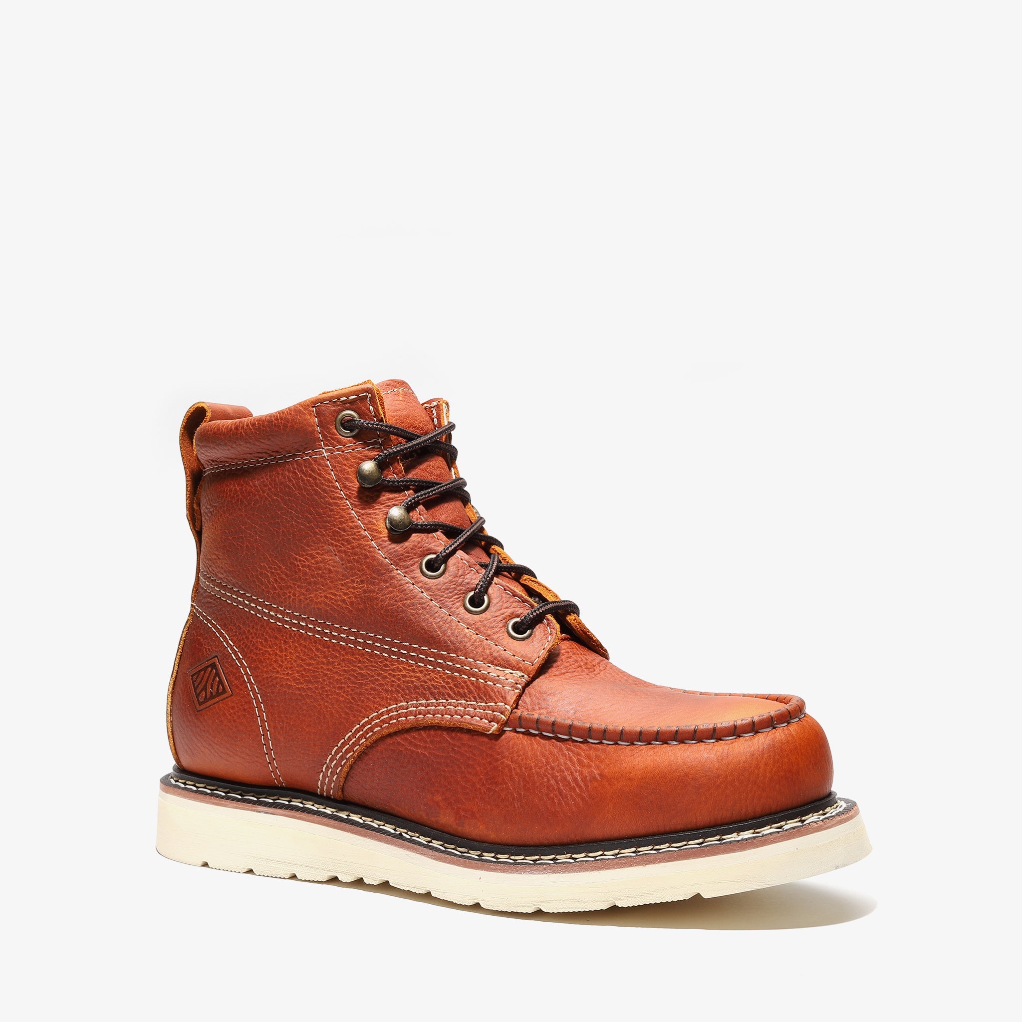 Lifestyle photo showing FRONTIER CLASSIC 6" MOC TOE GOLDEN BROWN in use - Bonanza Boots