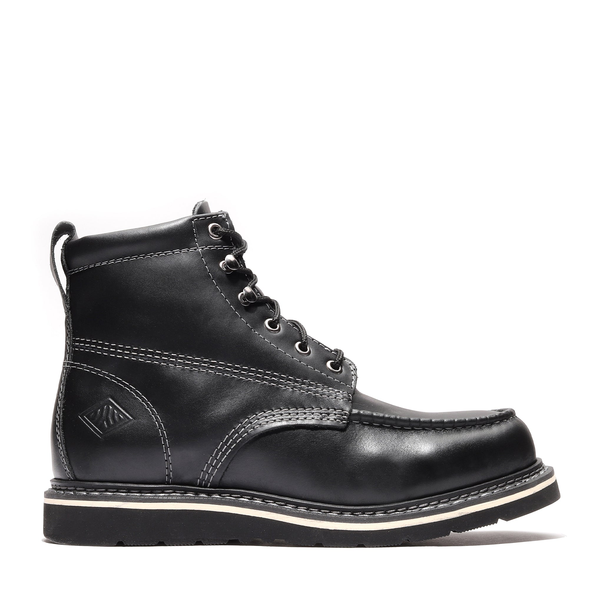 Close-up detail showing quality craftsmanship and materials - FRONTIER CLASSIC 6" MOC TOE JET BLACK