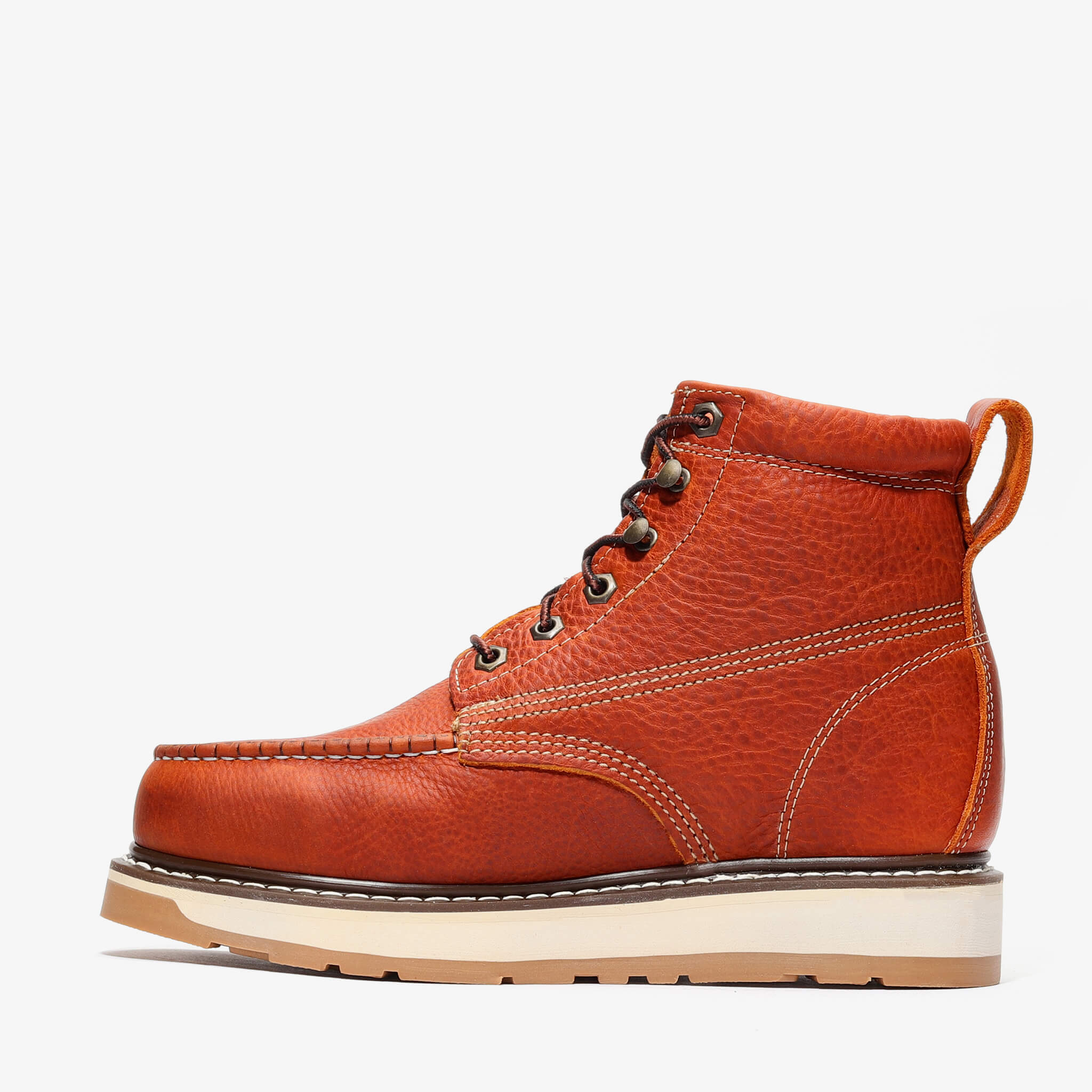 Lifestyle photo showing FRONTIER DUAL 6" MOC TOE (STEEL TOE) in use - Bonanza Boots