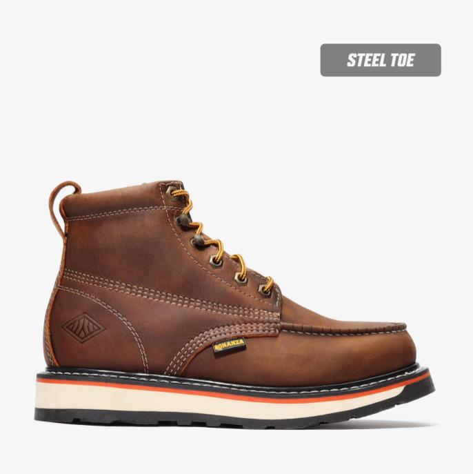 Close-up detail showing quality craftsmanship and materials - Bonanza Boots FRONTIER DUAL 6" MOC TOE (STEEL TOE)