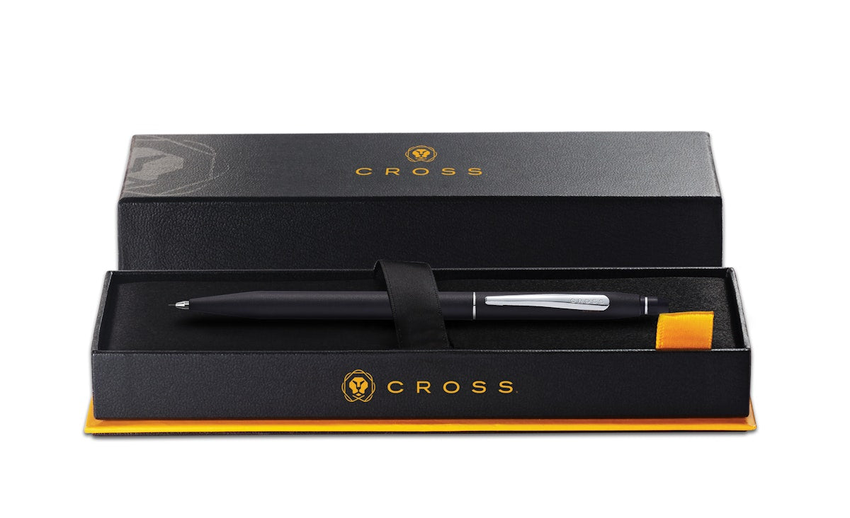 Lifestyle photo showing A.T. Cross Click Classic Black with Chrome Appointments 0.5mm Pen in use - A.T. Cross