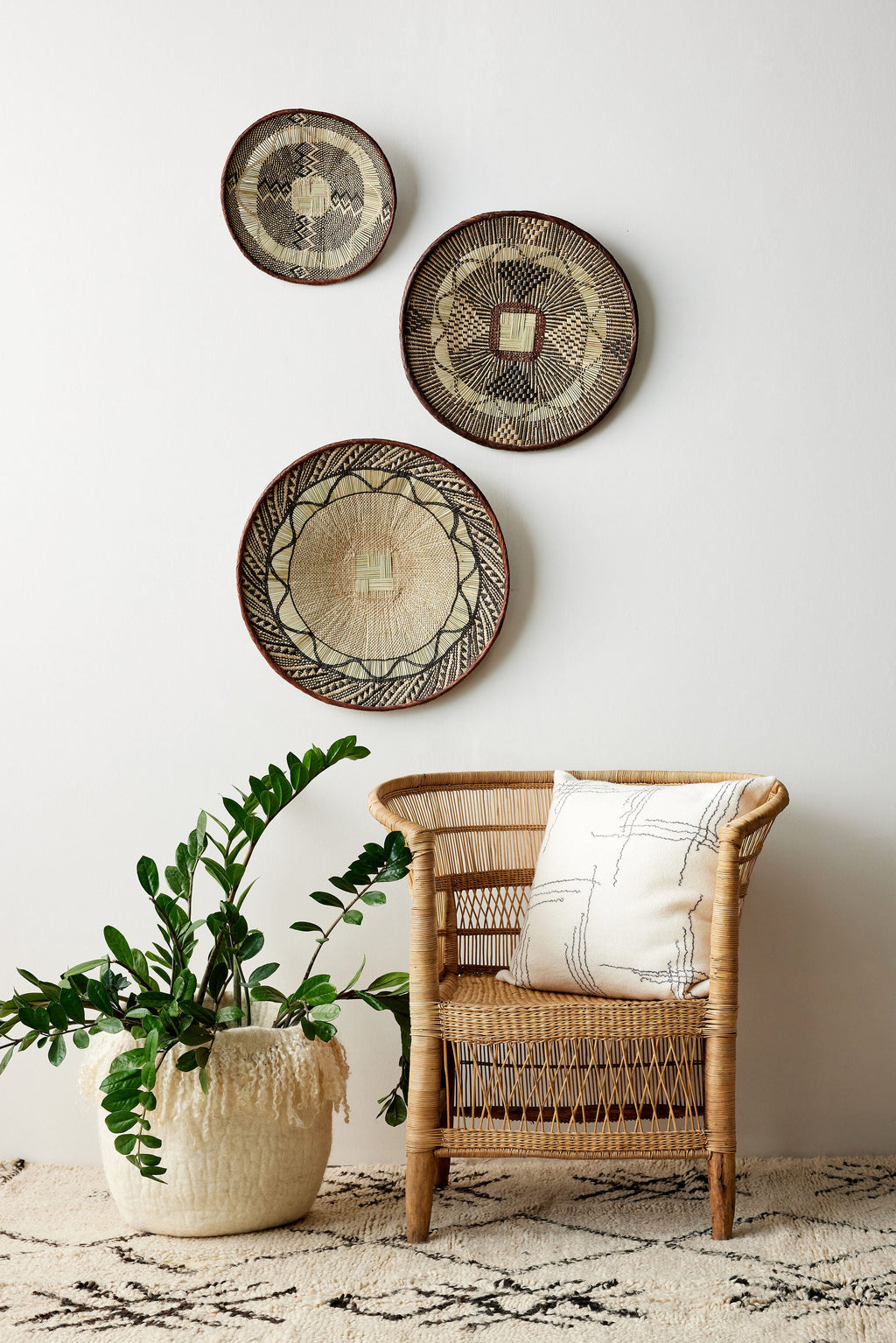 Lifestyle photo showing Binga Lace Patterned Basket in use - Kanju Interiors