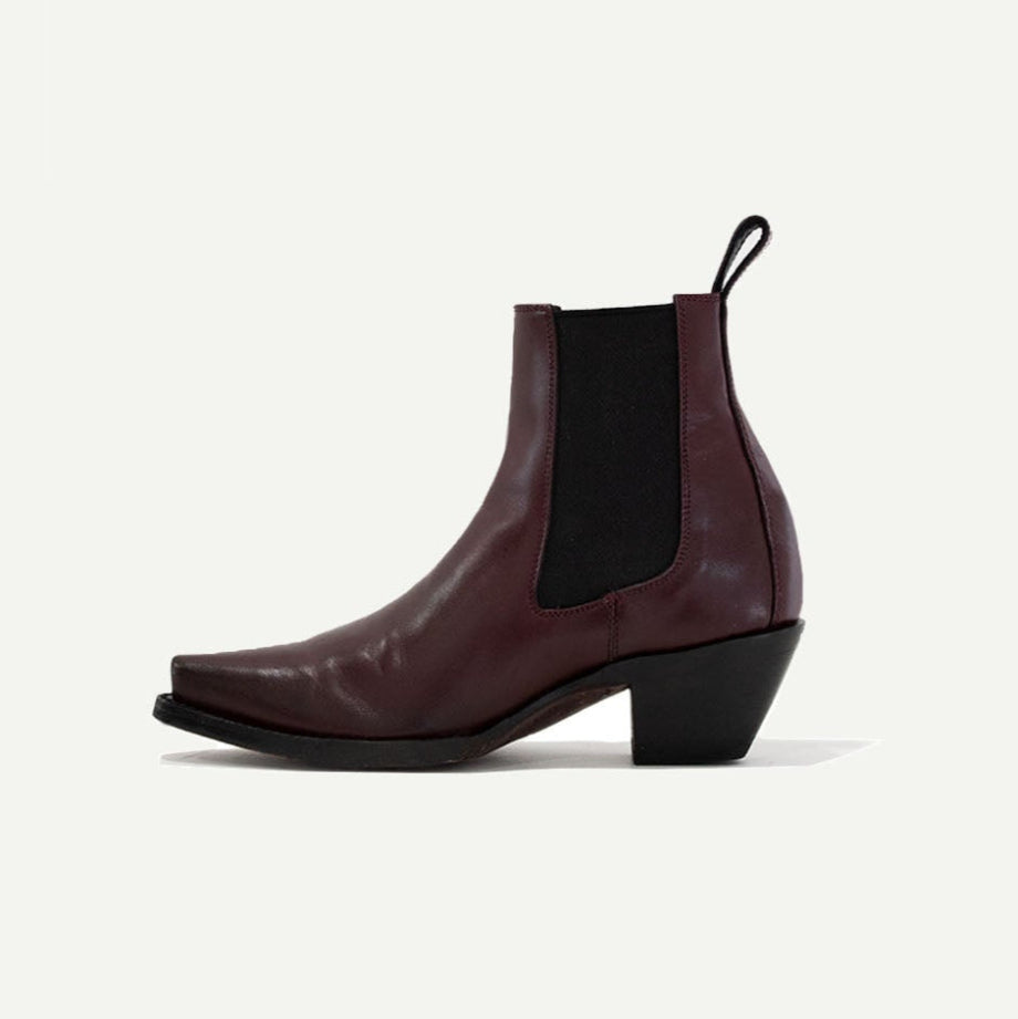 Close-up detail showing quality craftsmanship and materials - M-O-NINE The Sandra Boot in Burgundy