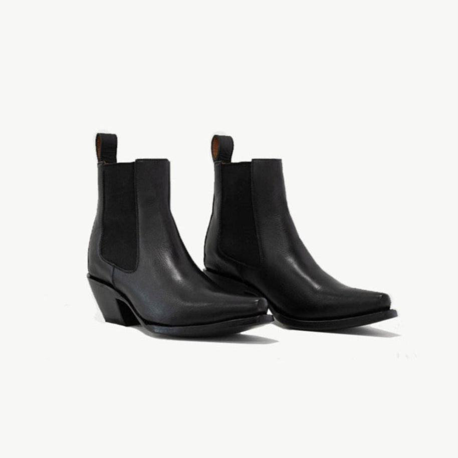 Lifestyle photo showing M-O-NINE The Sandra Boot in Matte Black in use - M-O-NINE