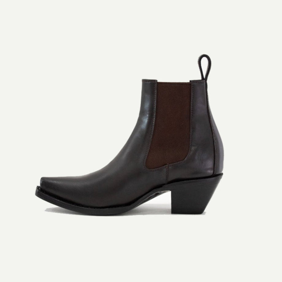Close-up detail showing quality craftsmanship and materials - M-O-NINE The Sandra Boot in Chocolate Brown
