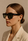 WO|MN sleek and square polarized sunglasses-green lenses, black acetate frame