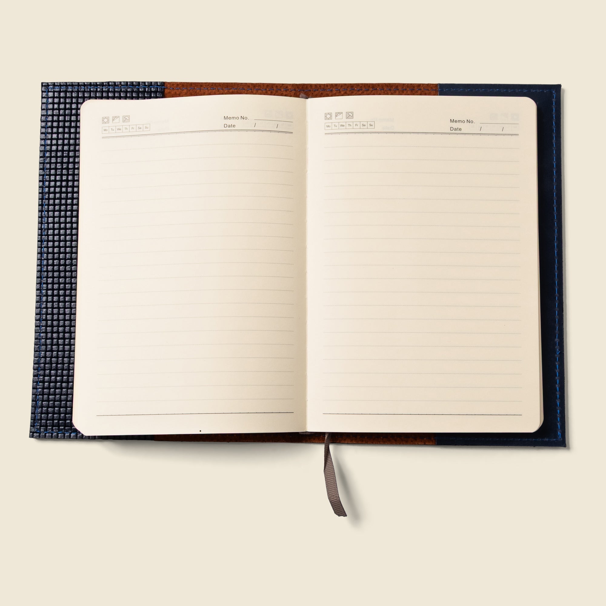 Close-up detail showing quality craftsmanship and materials - Refillable A5 Leather Notebook Cover – Navy Limited Edition