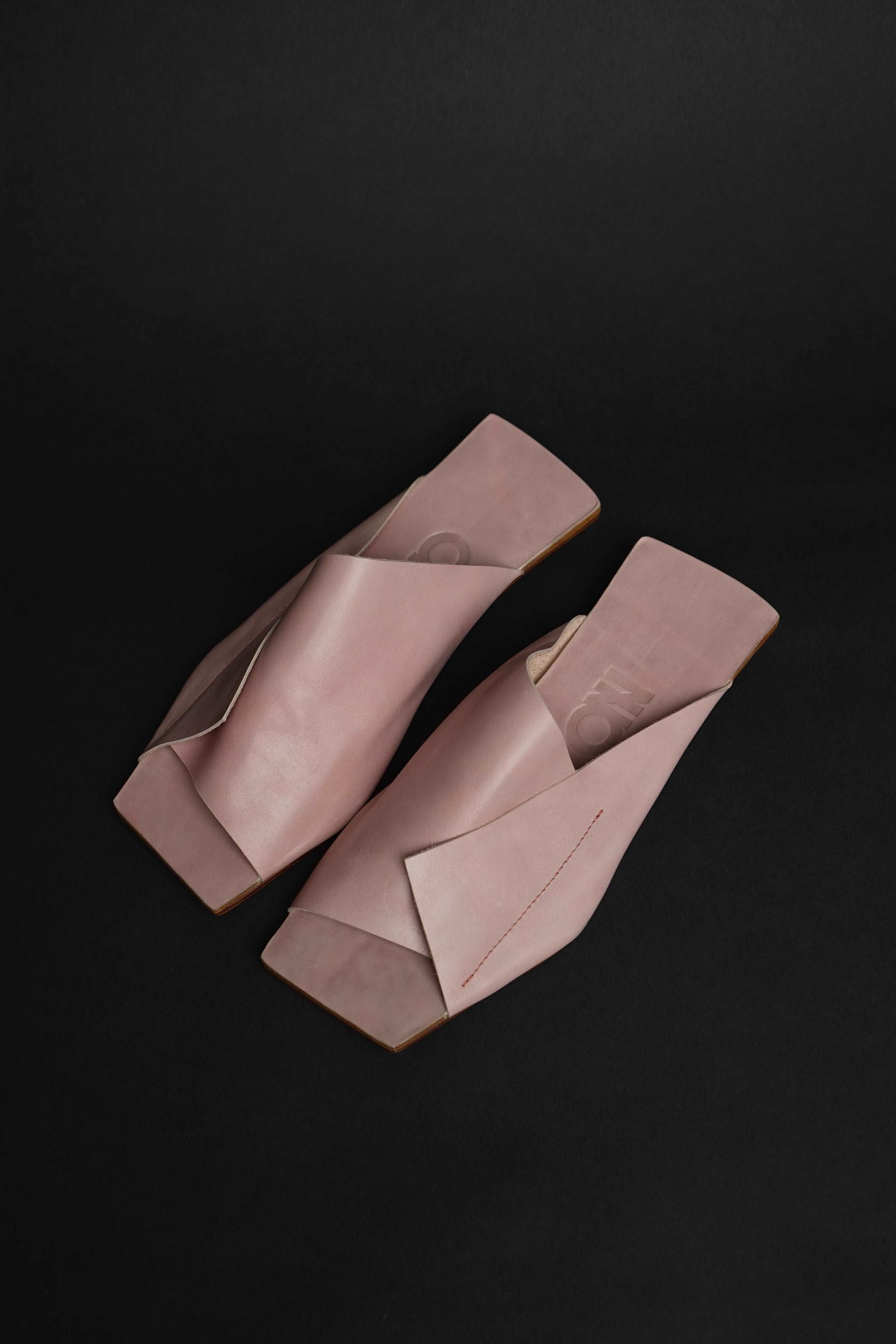 Close-up detail showing quality craftsmanship and materials - Amos Handcrafted Pink Leather Slides