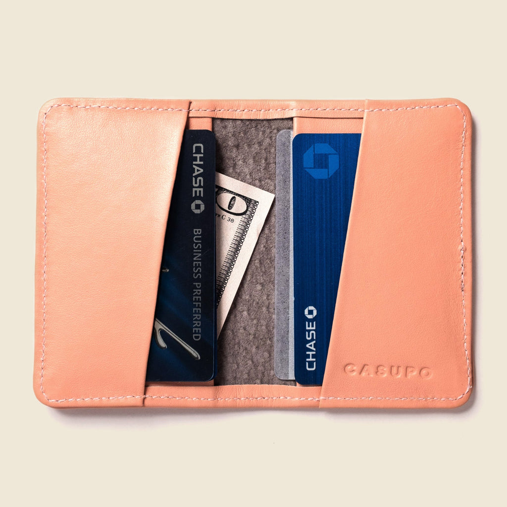 Close-up detail showing quality craftsmanship and materials - Compact Bifold with RFID Protection - Soft Pink