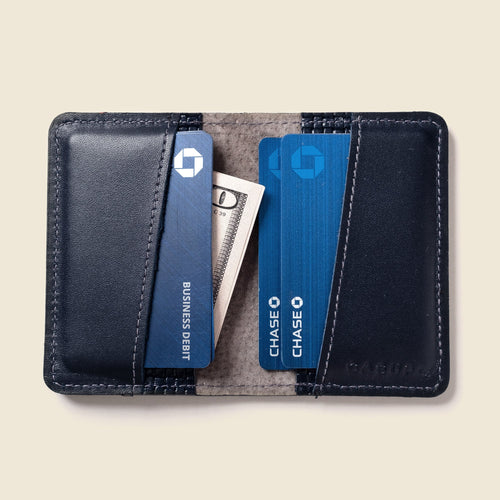 Close-up detail showing quality craftsmanship and materials - Compact Bifold with RFID Protection - Navy Limited Edition