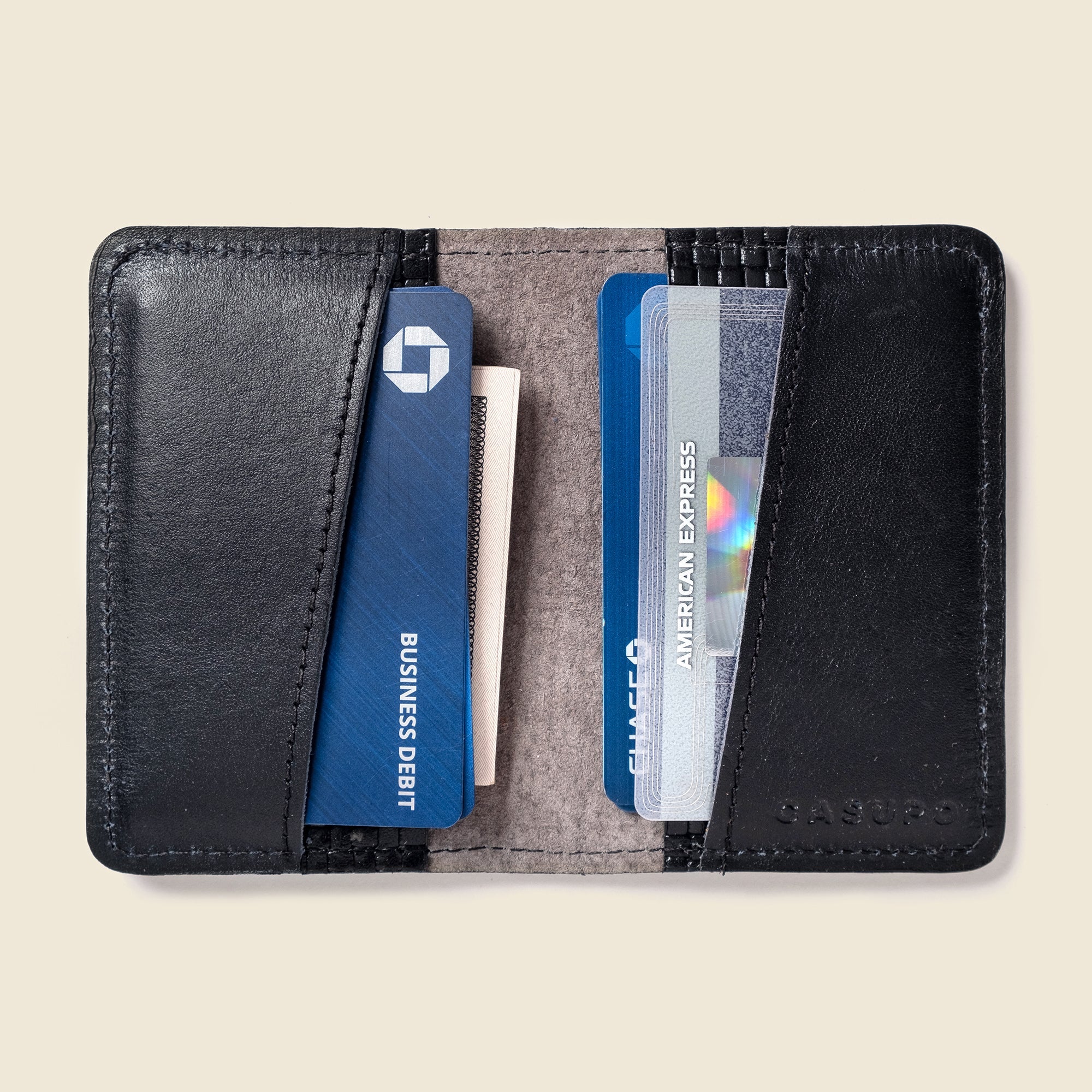 Close-up detail showing quality craftsmanship and materials - Compact Bifold with RFID Protection - Black Limited Edition