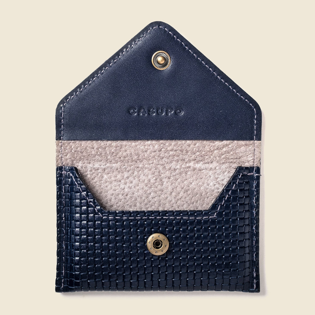 Close-up detail showing quality craftsmanship and materials - Mini Envelope Wallet With RFID protection - Navy Limited Edi