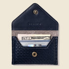 Lifestyle photo showing Mini Envelope Wallet With RFID protection - Navy Limited Edition in use - CASUPO