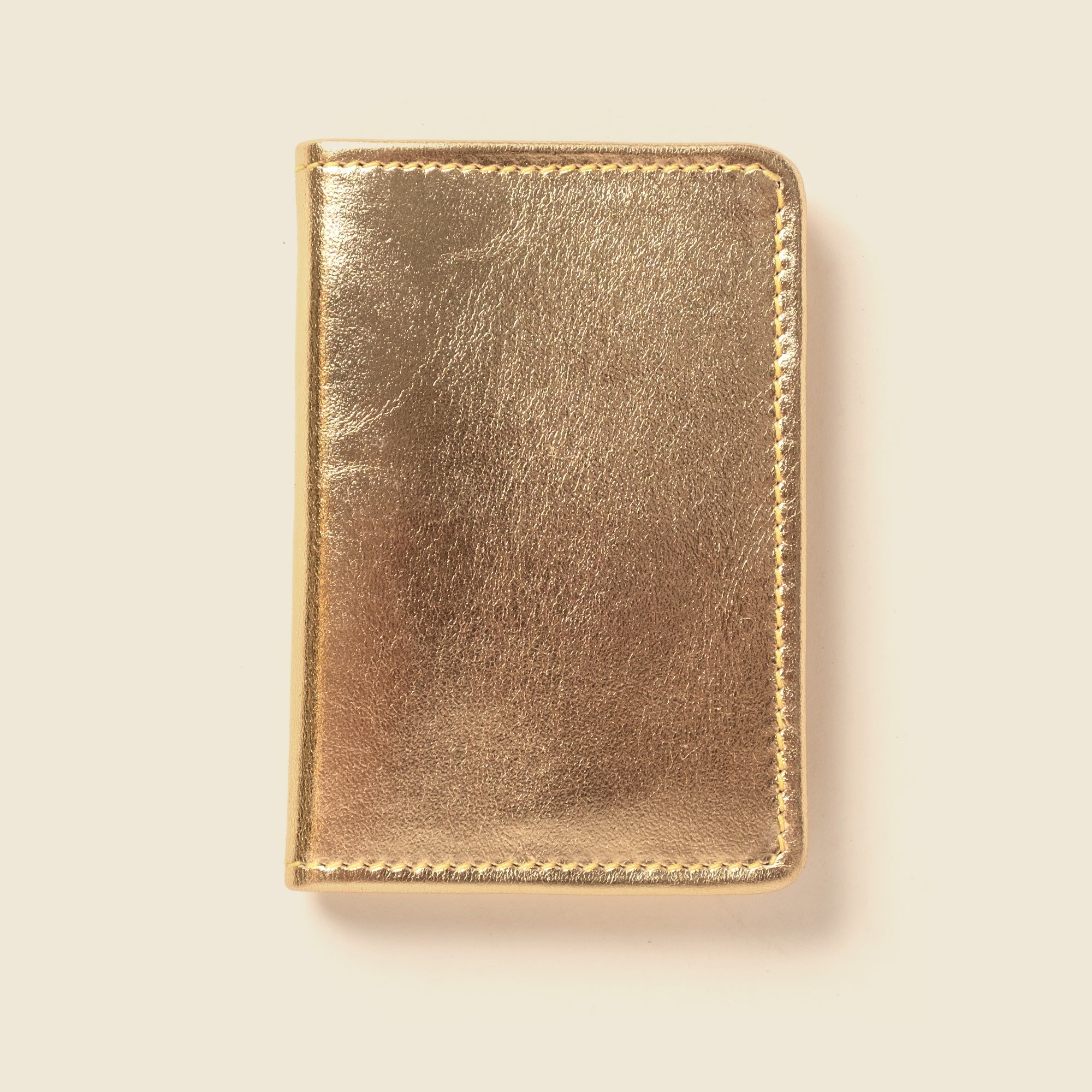 Close-up detail showing quality craftsmanship and materials - Compact Bifold with RFID Protection - Gold