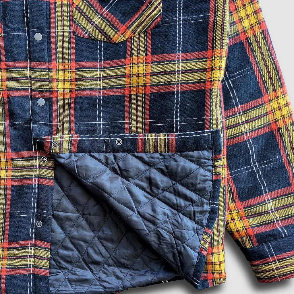 Close-up detail showing quality craftsmanship and materials - Juniper Insulated Flannel Shacket - Black/Red/Yellow