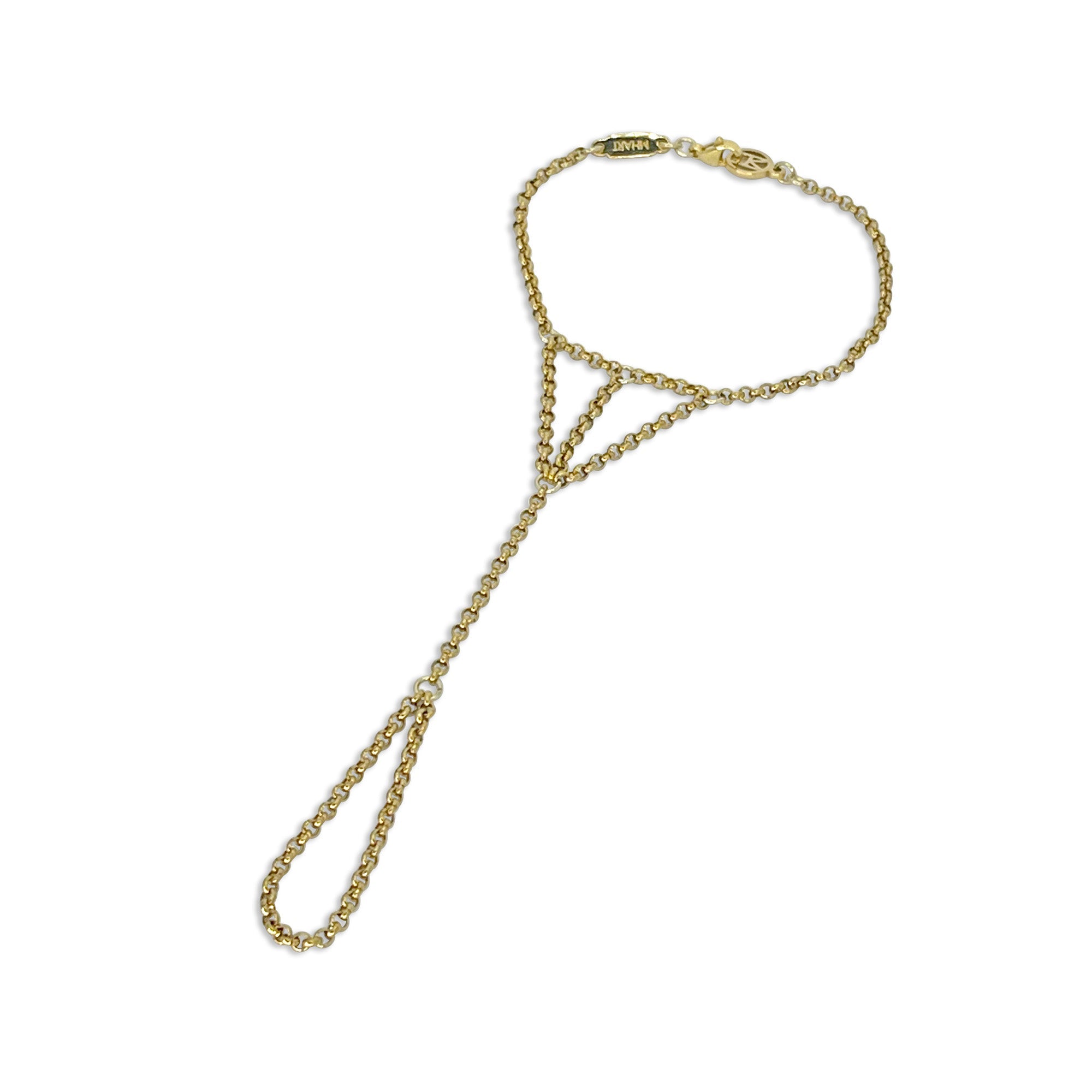 Lifestyle photo showing Gold Hand Chain in use - MHART