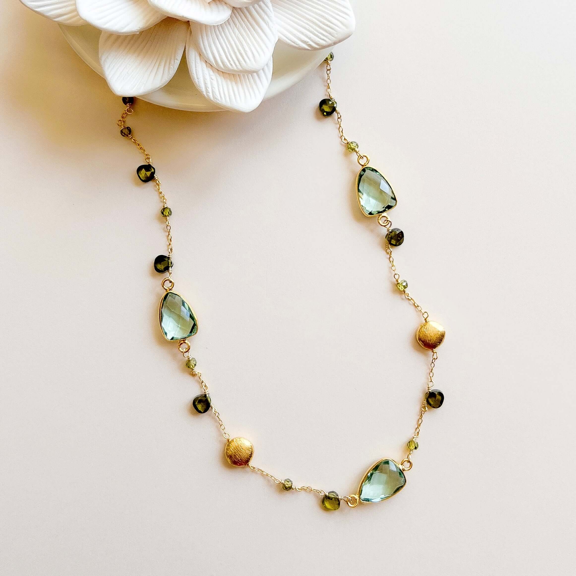 PARKEN JEWELRY Green Amethyst Gold Bezel Chain - premium quality - PARKEN JEWELRY