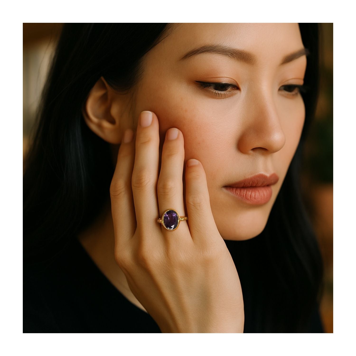 Close-up detail showing quality craftsmanship and materials - Oval Amethyst Gemstone Ring
