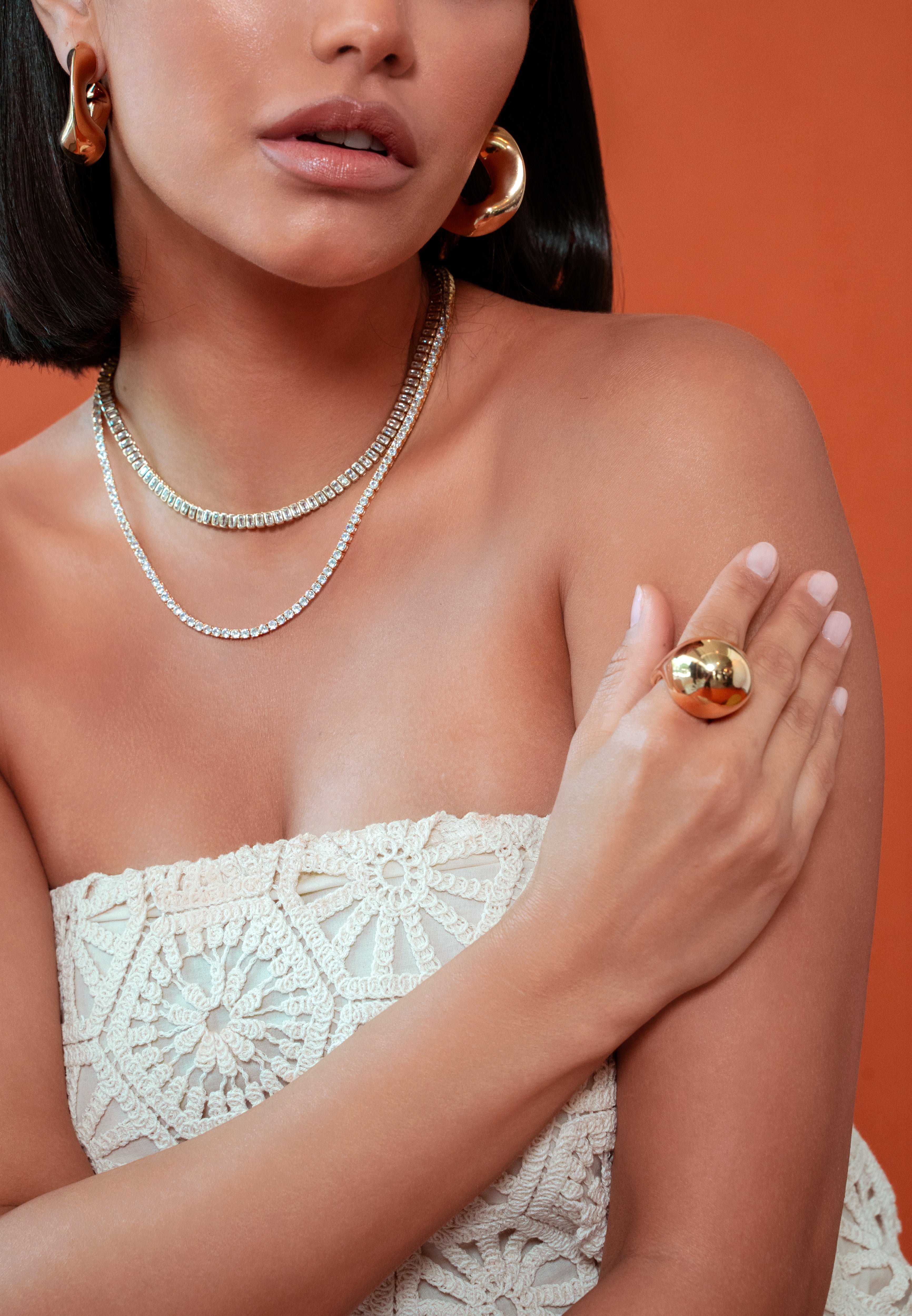Lifestyle photo showing Laura Necklace & Bracelet in use - Denise Pacini