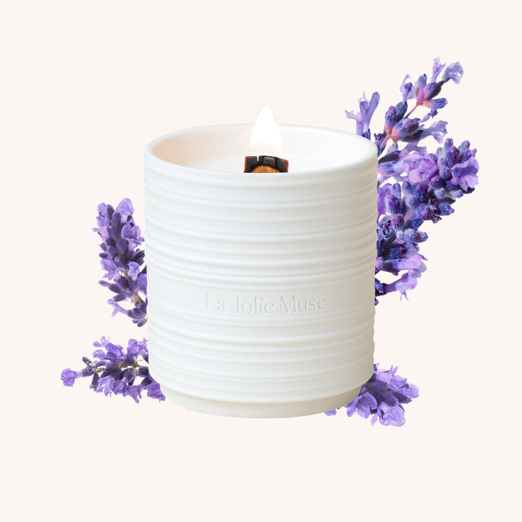 Close-up detail showing quality craftsmanship and materials - Lucienne - Lavender Suede Candle