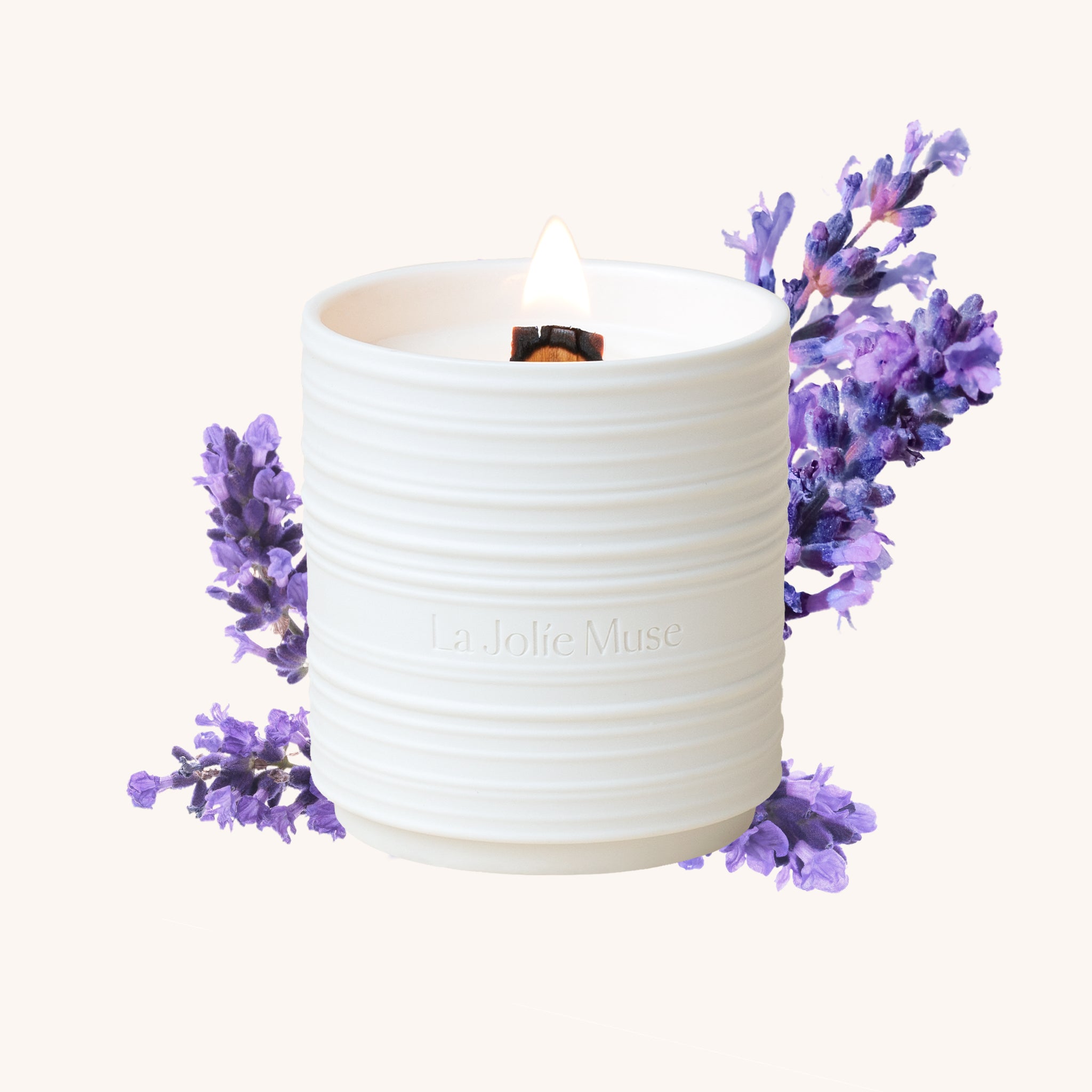 Close-up detail showing quality craftsmanship and materials - Lucienne - Lavender Suede Candle