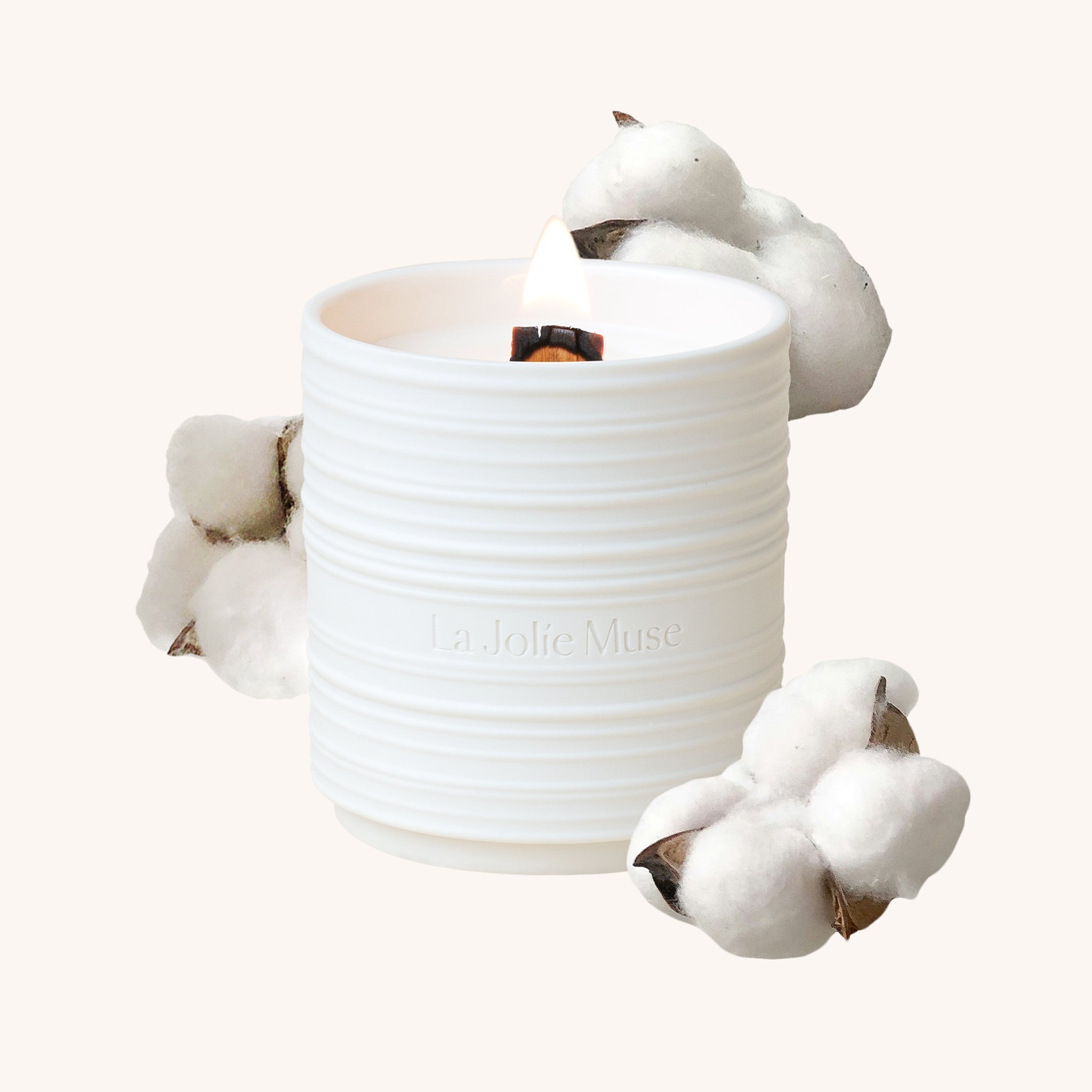 Close-up detail showing quality craftsmanship and materials - Lucienne - Linen Cotton Oasis Candle