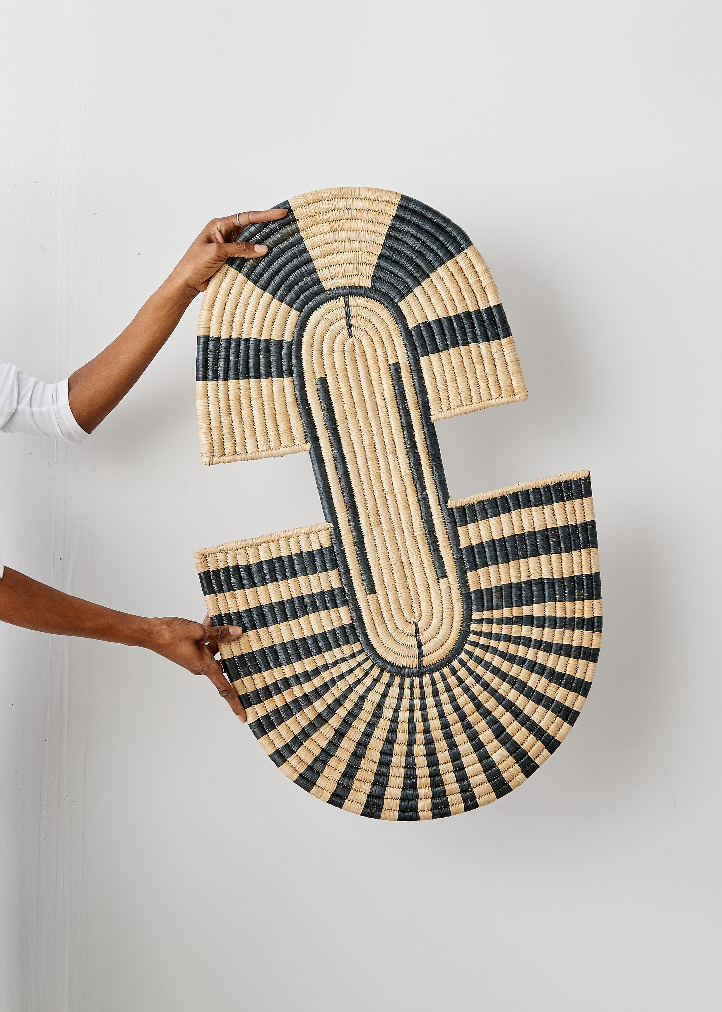 Close-up detail showing quality craftsmanship and materials - Maravi Patterned Black & Natural Woven Wall Art