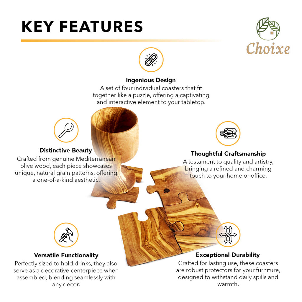 Product view 4 - Olive Wood Coaster Puzzle 4-Pcs Set. - Choixe