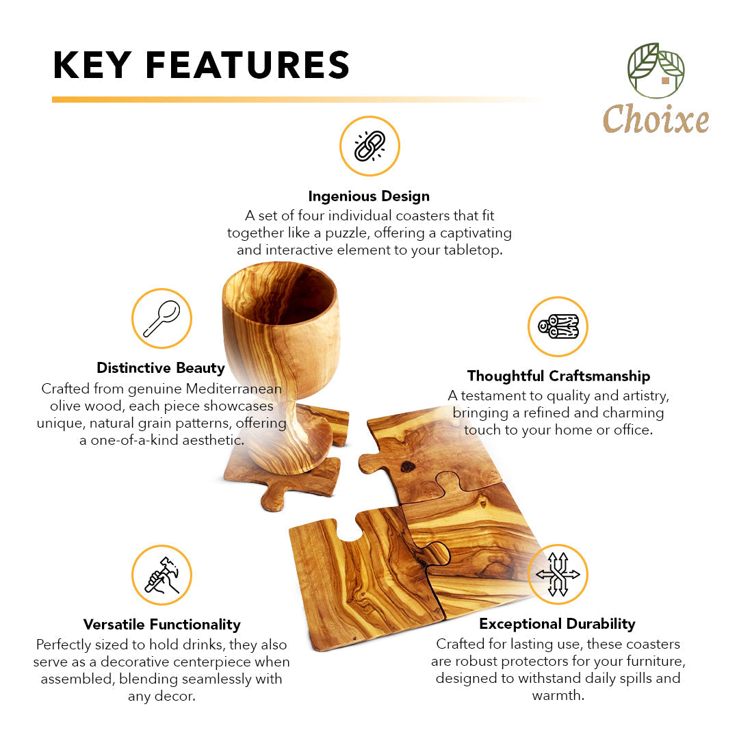 Product view 4 - Olive Wood Coaster Puzzle 4-Pcs Set. - Choixe