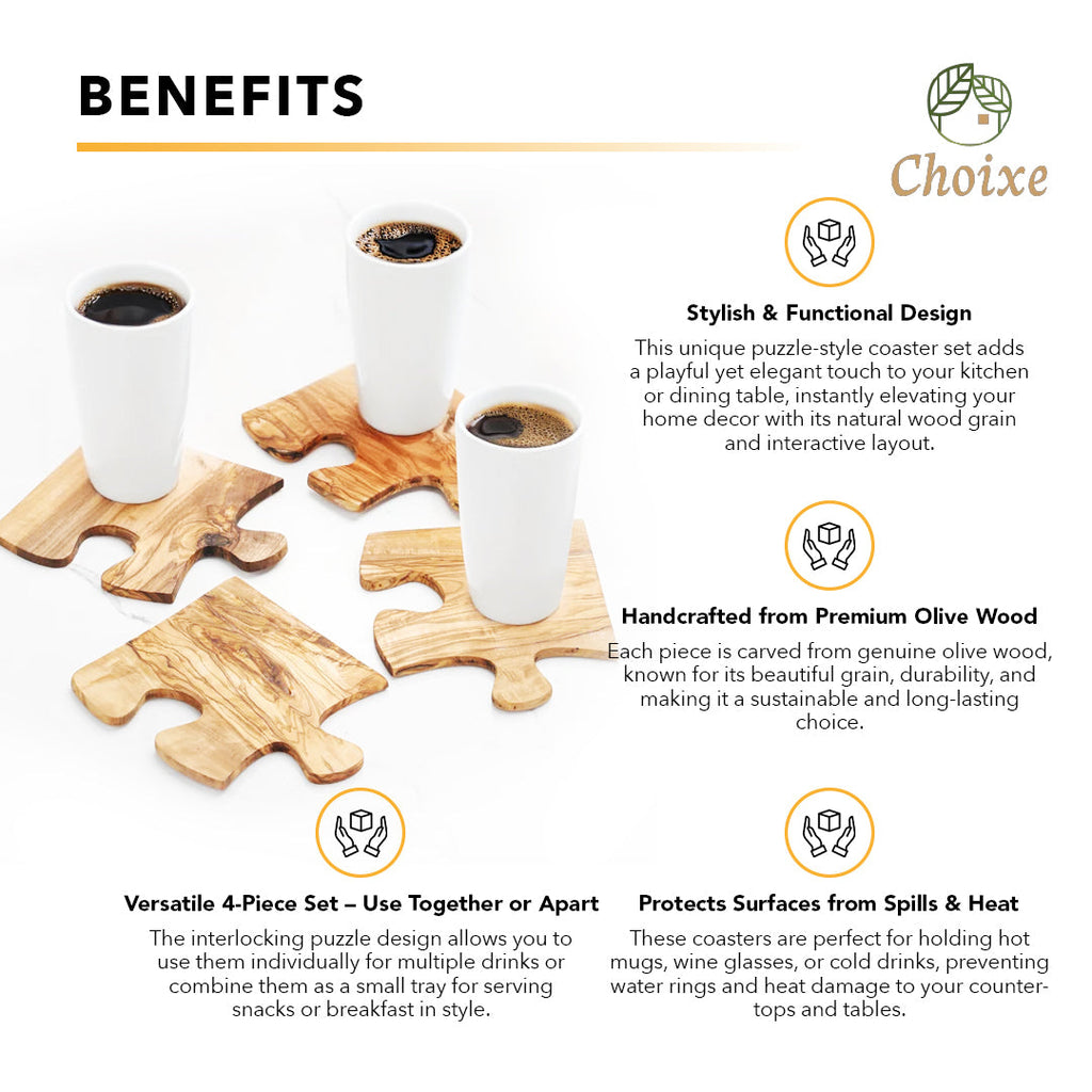 Product view 5 - Olive Wood Coaster Puzzle 4-Pcs Set. - Choixe