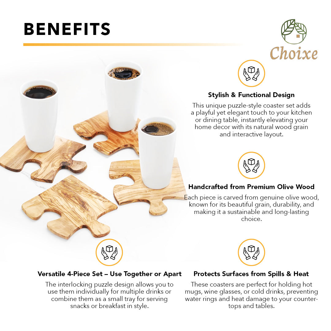 Product view 5 - Olive Wood Coaster Puzzle 4-Pcs Set. - Choixe