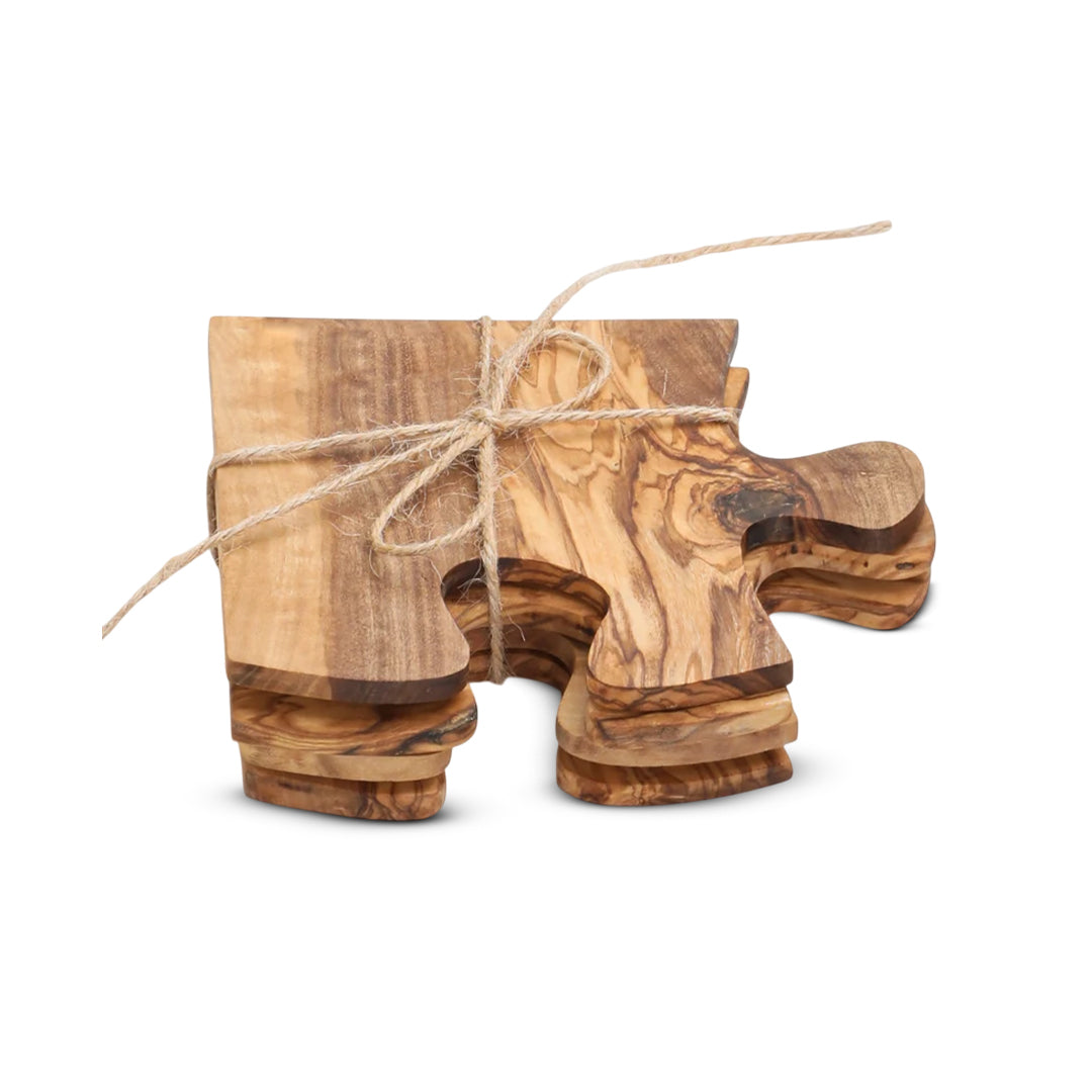 Close-up detail showing quality craftsmanship and materials - Olive Wood Coaster Puzzle 4-Pcs Set.