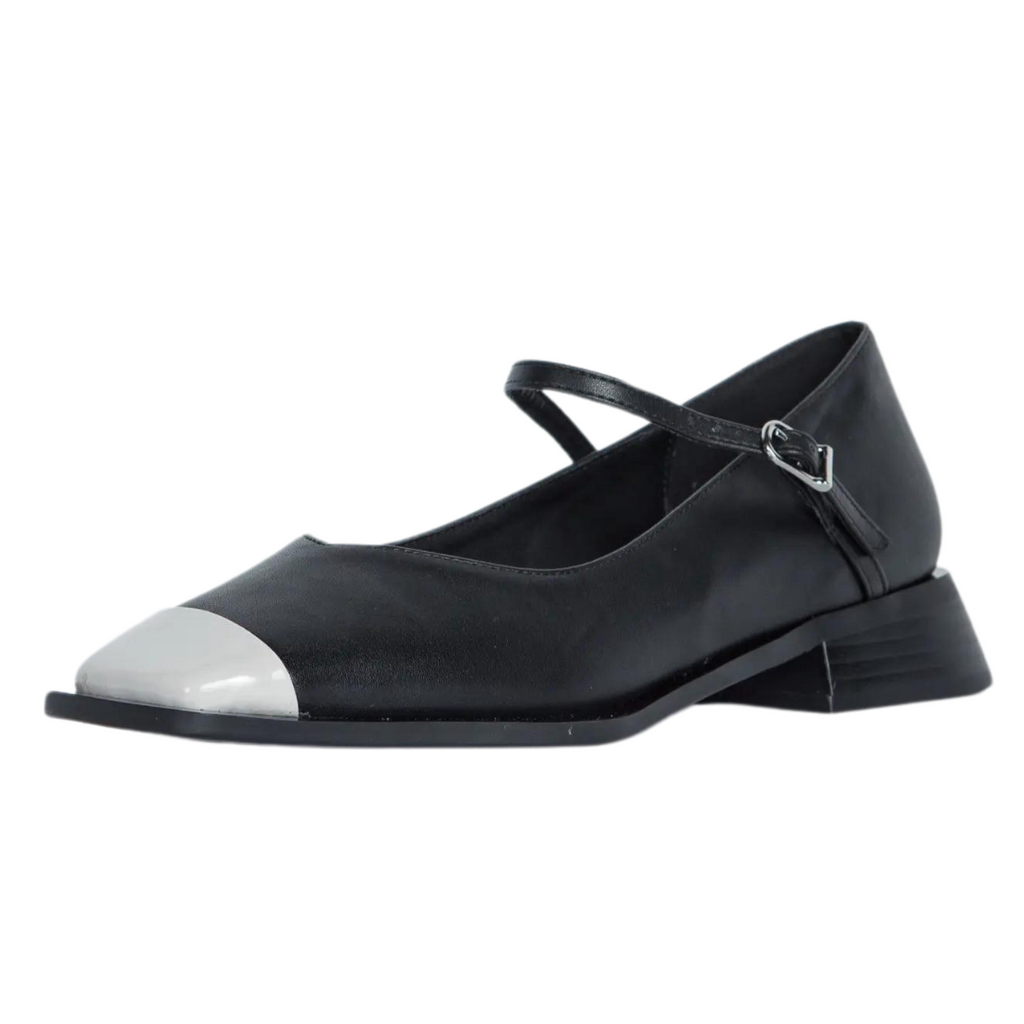Close-up detail showing quality craftsmanship and materials - Penelope Mary Jane Flats Black