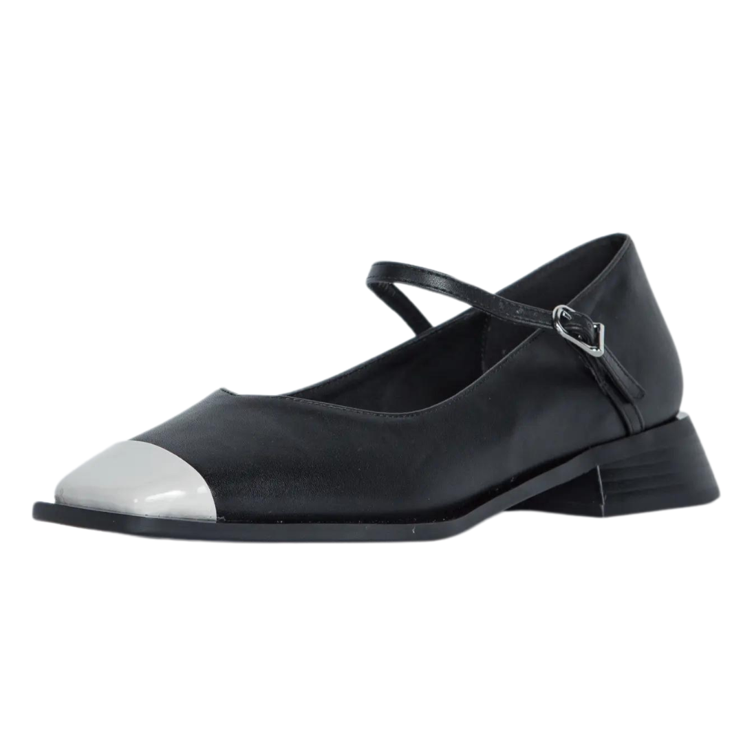 Close-up detail showing quality craftsmanship and materials - Penelope Mary Jane Flats Black