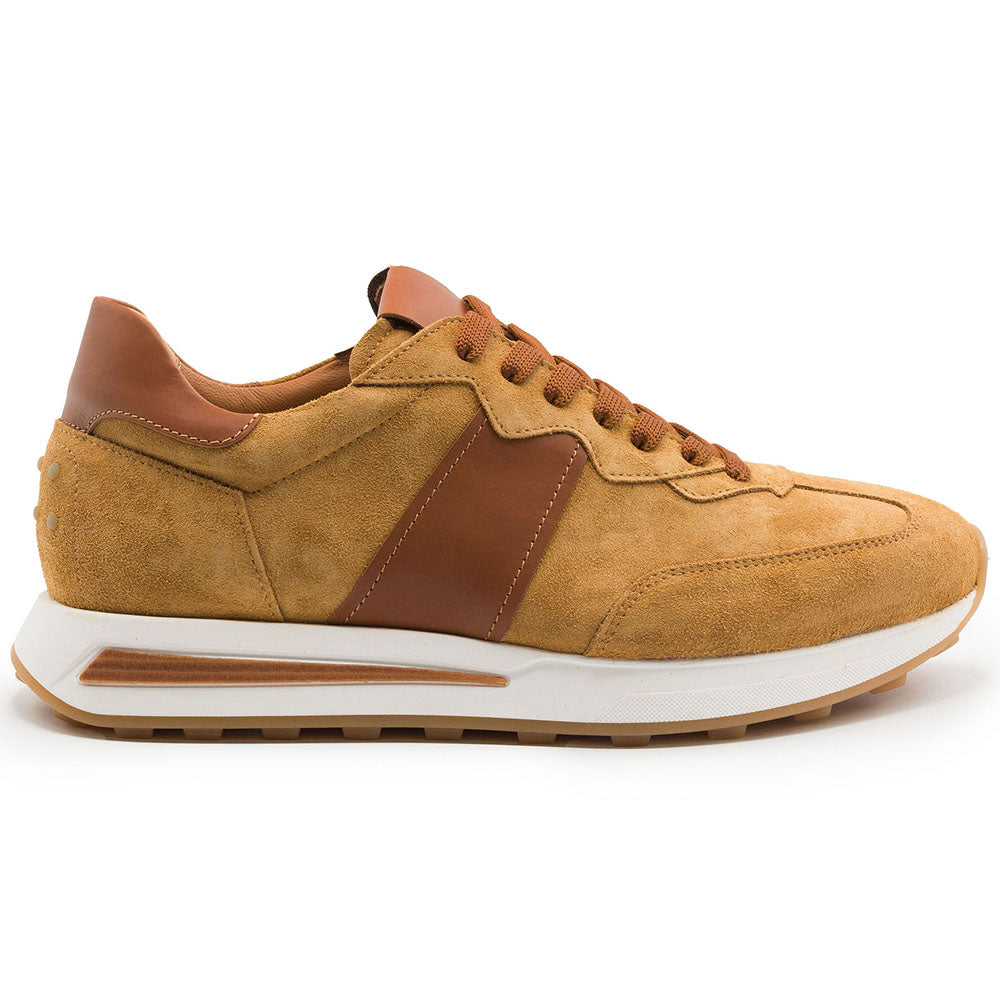 Close-up detail showing quality craftsmanship and materials - 66-265-CGN ROXI Suede & Calfskin Sneaker, Cognac